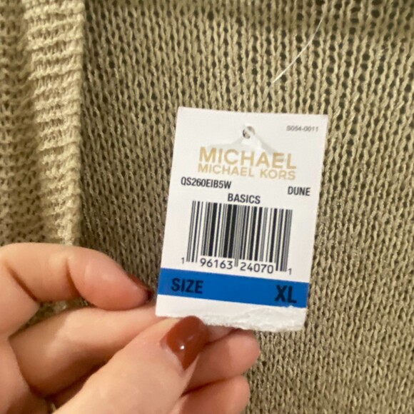 NWT Michael Kors Crochet Fringe Hem Cardigan - Tan XL - Picture 8 of 9